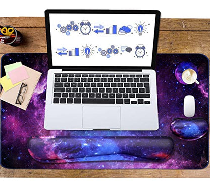 Large Mouse Pad and Keyboard Wrist Rest, Desk Pad for Keyboard and Mouse, 4-in-1 Large Gaming Mouse Pad with Wrist Support, Desk Mat for Home Office Study Game-Galaxy Fluid - color: Galaxy