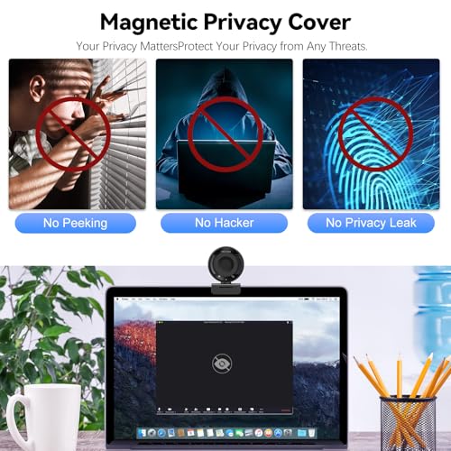 2K AI Webcam USB 3.0 with HDR 8X Digital Zoom & Microphone for PC | with Remote Control Plug and Play, Compatible with Zoom, Teams, Skype, Facetime, Meetings for Laptop Desktop Mac