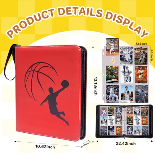 Card Binder 9 Pocket - Basketball Trading Card Binder Fits 990 Cards With 55 Removable Sleeves, Double Sided Pocket Zipper Card Binder for MTC, TCG, Game Cards, Sports Cards