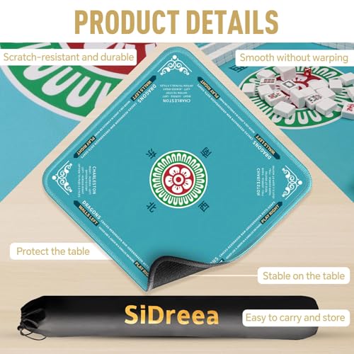 Mahjong Mat 32.4” x 32.4”, 3mm Thick Non-Slip Rubber Back Mahjong Table Mat, Noise Reduction Waterproof Mahjong Game Mat for Table, Mahjong Tile Mat for Cards, Dominoes & Board Games - color: Teal