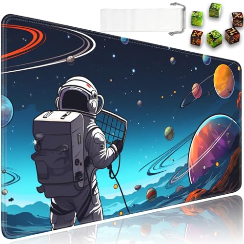 for MTG Playmat + Drawstring Travel Pouch + 6 Dice Counter, for Trading Card Game Playmats or Mouse Pad, Anti-Slip Rubber 24 x 14 in, Space Astronauts for TCG Playmat (No with Zone) - color: JV-Playmat-5-1-A24