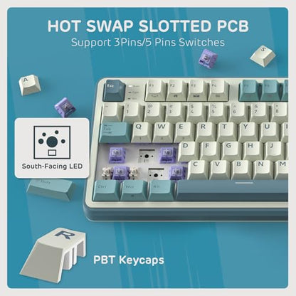RK ROYAL KLUDGE S98 Wireless Mechanical Keyboard w/Smart Display & Knob | 96% RGB Wireless Gaming Keyboard BT/2.4G/USB-C, Hot Swappable Custom Keyboards, Creamy Sound Silent Computer Keyboard - color: Sky Blue, size: Linear Silent Switch