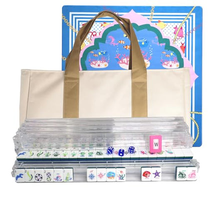 American Mahjong Game Set, Portable Carrying Bag,Acrylic 160 Tiles,Western Mahjong Tiles Set,Complete Ma Jong Set (Jasper) - color: Jasper