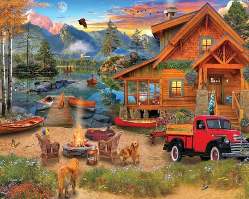 White Mountain 1000 Piece Jigsaw Puzzle Scene Summer Cabin, Lake Retreat | Large Pieces, Gift for Adults and Family, 24"x30" in, Large