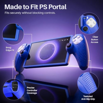 TNP Blue Silicone Case Cover Skin Compatible with PlayStation Portal | Protective soft-grip shell for steadier handheld play; 1 flexible cover only, console and thumb grips not included - color: Blue