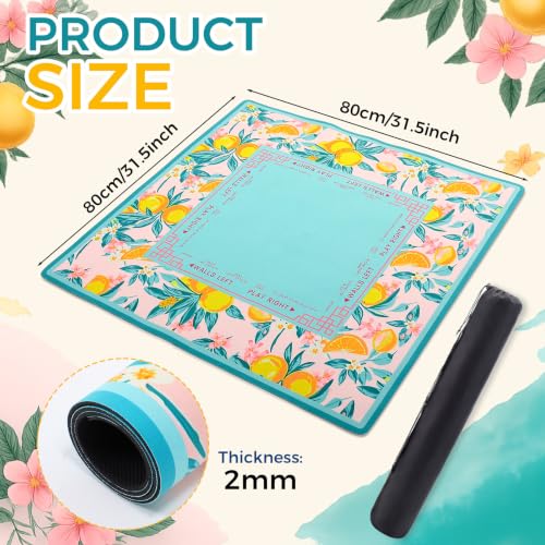 Pink Orange Lemon Mahjong Mat with Rules 31.5" x 31.5" Non-Slip Noise Reduction Gaming Mat with Carrying Bag American Mahjong Table Cover for Poker Board Card Games Dominoes - style: Pink Lemon Summer