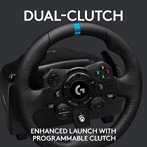 Logitech G923 Racing Wheel and Pedals for Xbox X|S, Xbox One and PC featuring TRUEFORCE up to 1000 Hz Force Feedback, Responsive Pedal, Dual Clutch Launch Control With Cleaning Kit