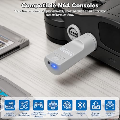 Wireless Controller Adapter for N64,BlueRetro Bluetooth Controller Adapter | Firmware Upgrade, Keymap Config,for PS5/PS4/PS3/Xbox Series/Switch Pro Controllers Compatible with Original N64 Console