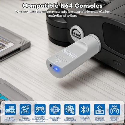 Wireless Controller Adapter for N64,BlueRetro Bluetooth Controller Adapter | Firmware Upgrade, Keymap Config,for PS5/PS4/PS3/Xbox Series/Switch Pro Controllers Compatible with Original N64 Console