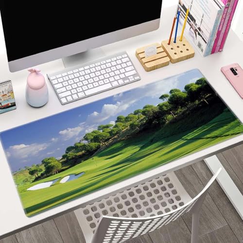 Golf Course Desk Mat Green Large Extended Mouse Pad XL Desk Pad Gaming Mousepad Keyboard Mouse Mat for Computer Laptop 31.5''X11.8'' Non-Slip Rubber Base with Stitched Edges - color: Golf Course