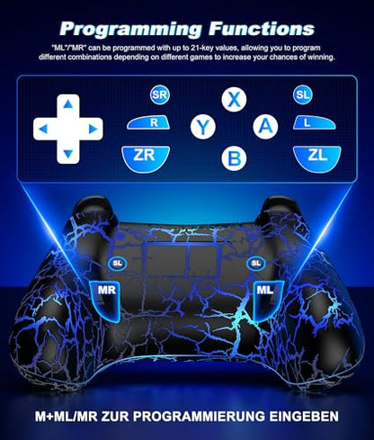 Wireless Switch Controller for Nintendo Switch 1/2/Lite/OLED–Switch Controllers Compatible with Android, IOS, Windows PC, Switch Pro Controller Features LED,Motion,Vibration,Turbo,Wake Up - color: Black Crackle