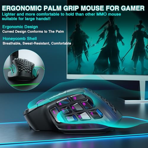 SOLAKAKA SM809 Pro MMO Gaming Mouse with 9 Side Buttons,24000 DPI RGB Mouse for Gamer,16 Programmable Macros MMO Mouse,Black - color: 1-black