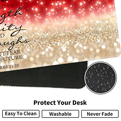 Large Gaming Mouse Pad, Keyboard Wrist Rest + Mouse Wrist Pad + Coaster Combination Set, Memory Sponge Non-Slip Base. Suitable for Office and Home, Red Glitter Quote Proverbs 31-25 - color: Fok-fo1-mouse -022
