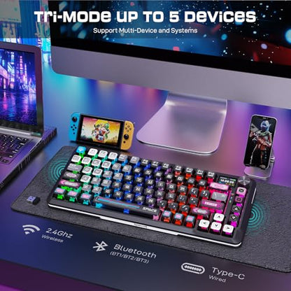 Redragon Wireless Mechanical Gaming Keyboard - Gasket-Mounted RGB Backlit, Custom Keys, 3-Mode(Bluetooth/2.4G/USB), Hot-Swap Pre-Lubed Switches, Screen & Control Knob - Cyber Mecha Style, Plasma Arc - color: Plasma Arc