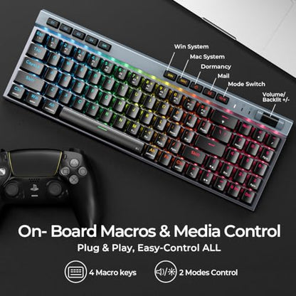 RGB Mechanical Gaming Keyboard, 78 Keys Hot-Swap Mechanical Keyboard With Magnetic Red Switches, Ergonomic Keyboard with Aluminum Cover/Media Keys/Software/Dual System Wired Keyboard for PC/Mac Gamer