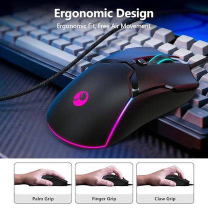 Wired Gaming Mouse,Ergonomic 8000 DPI Optical Gaming Mice with 12 RGB Backlit Modes, 6 Programmable Buttons, DIY Software for PC Gamer & Office