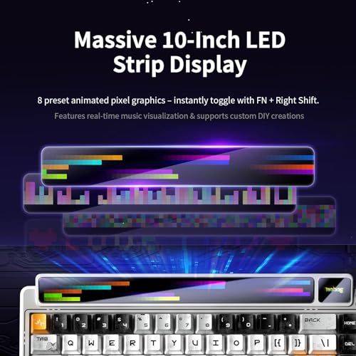 LEOBOG x Aula AMG65 Mechanical Gaming Wireless Keyboard Dual Screen | Tri-mode Bluetooth/2.4G/Wired,Wireless Keyboard,8000mAh,RGB,Hot Swappable Pre-lubed Light Feather Switches-Arctic starlight - color: Arctic starlight