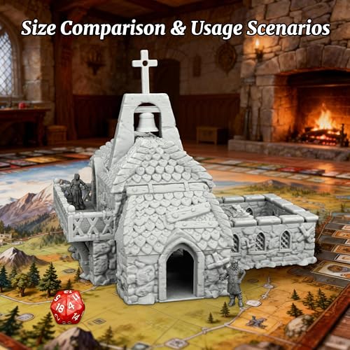 AUSPDICE RPG Accessory, 25mm Medieval Village Church Tabletop RPG Terrain | 1:64 Unpainted Fantasy Chapel with Bell Tower, DND Terrain Building for Dungeons and Dragons, TTRPG Wargame Scenery-AF1124G - color: Af1124g Medieval Village G