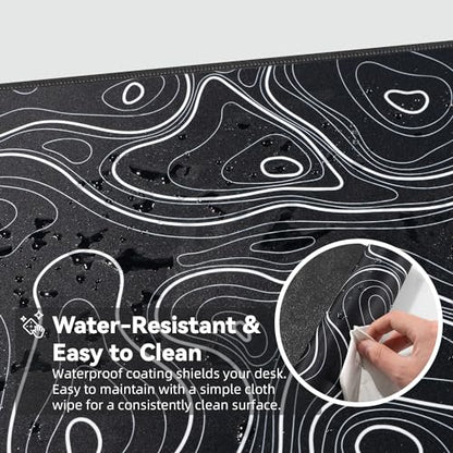 Reniteco Waterproof Large Office & Gaming Mouse Pad, 31.5" x 11.8" x 0.12" | Anti-Fray Stitched Edges, Premium Textured Surface, Non-Slip Rubber Base, Water and Stain Resistant Protection - color: Topographic Map Black, size: 31.5''x 11.8''x0.12"