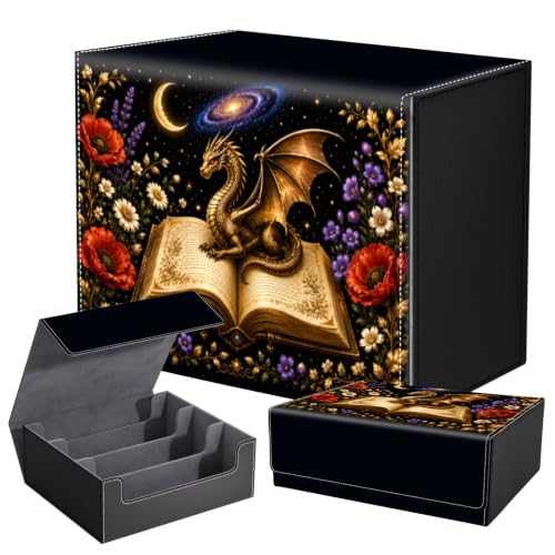 DEGDFSGR Magnetic TCG Card Storage Box, MTG Commander Trading Card Deck Box | Magnetic Closure, Holds Up to 2400 Cards, Sturdy Trading Card Organizer Case for Collectors,Golden Dragon Ancient Book Floral - color: Golden Dragon Ancient Book Floral