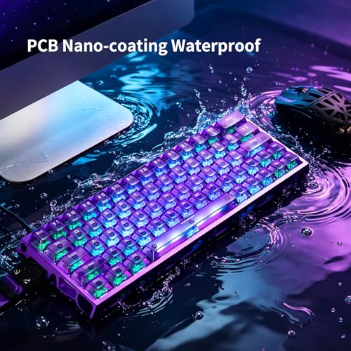 IROK MG63 64 Keys Wired Magnetic Switch Keyboard, 512KHZ All Keys Scan Rate, PCB Nano-Coating Waterproof, ARGB Light and Shadow Coexist 8KHZ/CNC Carved Aluminum Gaming Keyboard (Purple) - color: Purple
