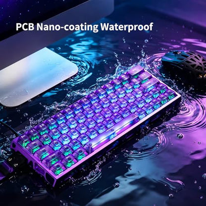 IROK MG63 64 Keys Wired Magnetic Switch Keyboard, 512KHZ All Keys Scan Rate, PCB Nano-Coating Waterproof, ARGB Light and Shadow Coexist 8KHZ/CNC Carved Aluminum Gaming Keyboard (Purple) - color: Purple