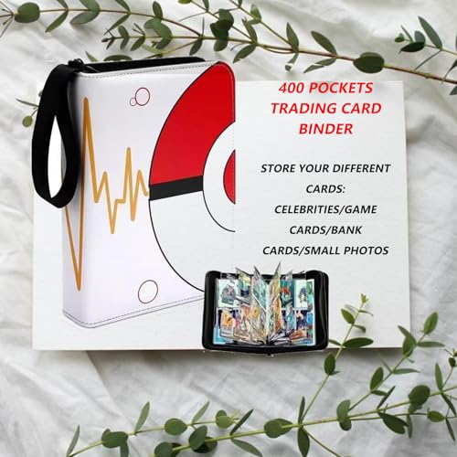 Trading Card Binder 4 Pocket, 400 Card Holder with 50 Removable Sleeves, Zipper Card Album - color: trading card binder