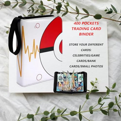 Trading Card Binder 4 Pocket, 400 Card Holder with 50 Removable Sleeves, Zipper Card Album - color: trading card binder