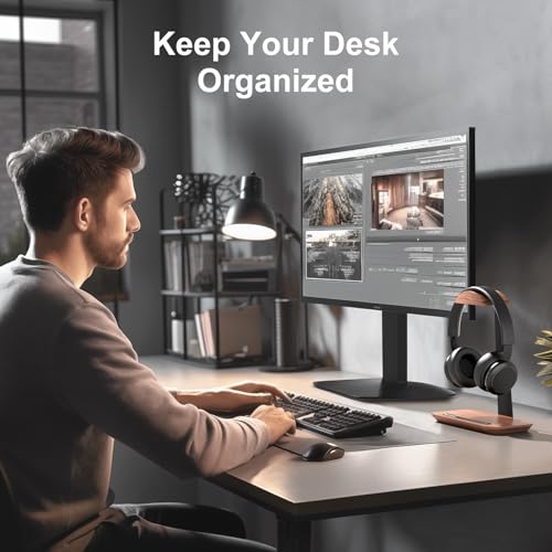 UPERGO Walnut Headphone Stand, Wood Headset Holder with Storage for Desk | Solid Walnut & Aluminum, Anti-Slip Base, Universal for Gaming Headsets & AirPods Max, Extra Storage Tray