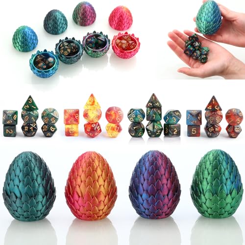 4pcs DND Dice Set (28 Pieces) & 3D Printed Dragon Egg | Polyhedral Dice Set with Gift Box, Fidget Decor, Ideal for DND MTG RPG Tabletop Games & Party Favors - color: Gradient-b