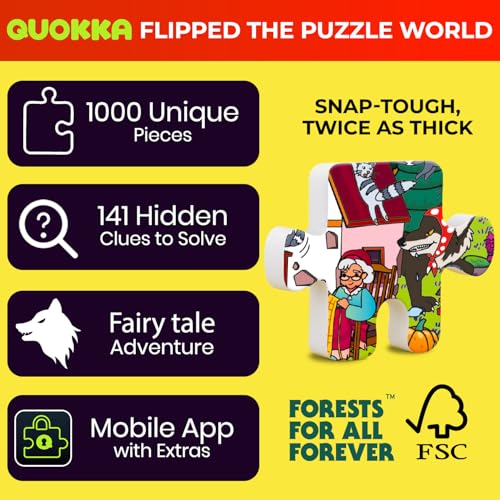 QUOKKA 1000 Piece Jigsaw Puzzle for Adults Red Riding Hood – Puzzles for Adults 1000 Pieces Premium Box Packaging - Extra Fun Hidden Secrets & Audio Story – Perfect Relaxation Creativity Gift - color: Red Hood