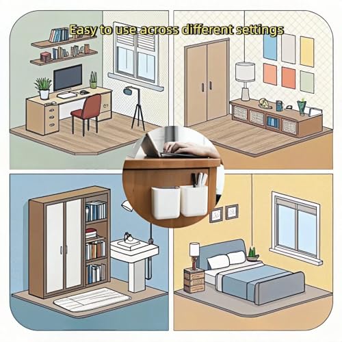 Hole-Free Remote Control Holder Wall Mount, TV/AC Controller Holder, Self Adhesive Wall Mounted Storage Container Perfect for Home, Office,No Drill Needed (2 Pcs White)