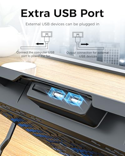 AICHESON Laptop Cooling Pad 5 Fans Up to 17.3 Inch Heavy Notebook Cooler, Blue LED Lights, 2 USB Ports, S035, Blue-5fans - color: Blue