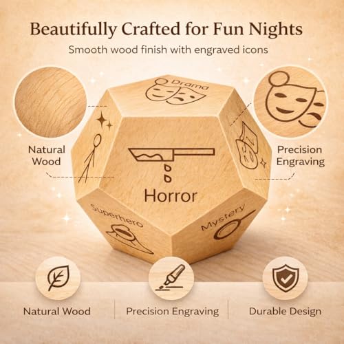 Movie Dice, 12-Sided Date Night Dice Game for Couples & Friends | Roll to pick a random movie genre for date nights; a fun gift for him, her, couples, birthdays, anniversaries & holidays. - style: Movie Genre Dice