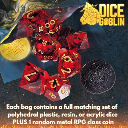 Forged Dice Co. Dice Goblin Mystery Dice Set of 7 - Resin or Plastic - with Mystery Metal RPG Class Coin