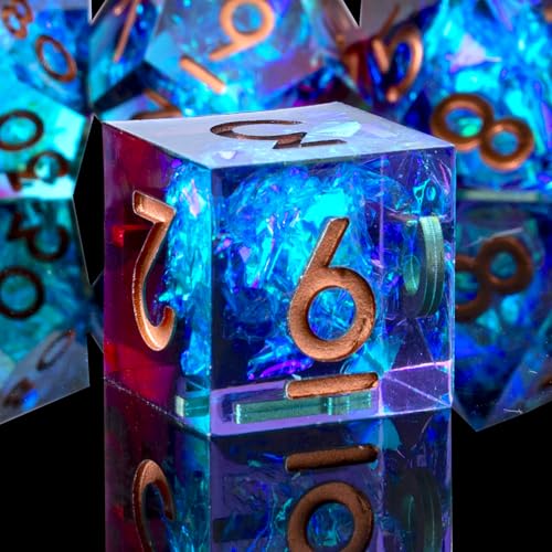 Sharp Edge DND Dice Set Handmade 7 Accessories Dice for Dungeons and Dragons TTRPG Games, Multi-Sided RPG Polyhedral Resin Sharp Edge Dice Roleplaying Games - color: Blue Red