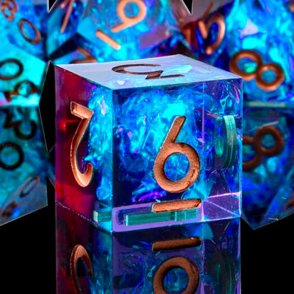 Sharp Edge DND Dice Set Handmade 7 Accessories Dice for Dungeons and Dragons TTRPG Games, Multi-Sided RPG Polyhedral Resin Sharp Edge Dice Roleplaying Games - color: Blue Red