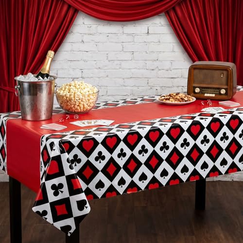 6Pcs Poker Tablecloth Casino Theme Party Tablecloth Las Vegas Table Cover Playing Card Casino Night Party Table Cloths Poker Theme Decor of 51X86IN