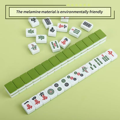 Chinese Green 1.17 Inches Compact Mahjong Set, Travel Small Size, 144 + 8 Blank Melamine Tiles, with Portable Travel Handbag Complete Mahjong Game Set - (Majiang,中国麻将) - color: Green
