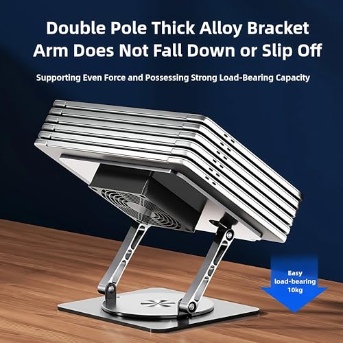 Laptop Stand with Cooling Fan，360°Rotatable Framework，Ergonomic Adjustable Riser for 10-17'' Gaming/Binge-Watching/Office Use - Silver - size: Extra Large