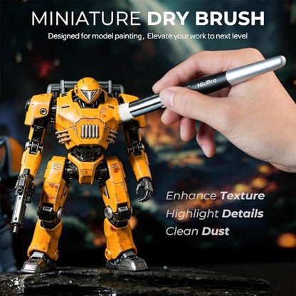 Nicpro Miniature Paint Brushes & Dry Brush - 12PCS Model Paint Brush Set for Acrylic Watercolor Oil, Detail Painting Drybrush Kit for Miniature Painting, Model, Paint by Number, Craft
