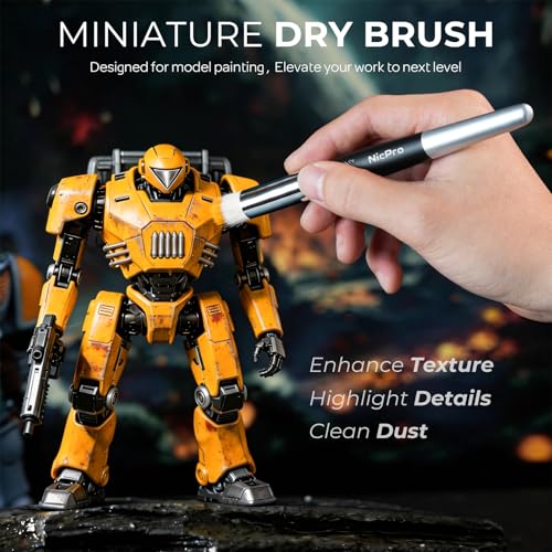 Nicpro Miniature Paint Brushes Drybrush - 31PCS Model Paint Brush Set | for Acrylic Oil Watercolor, Detail Paint Brush Dry Brush for Model, Miniature Painting, Paint by Numbers - with Container - style: 31 Pack (Detail+Drybrush)