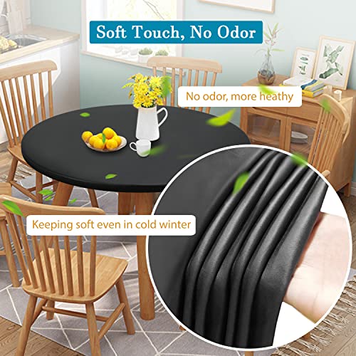 Double Design PU Round Tablecloth, Anti-Tear Wipeable Elastic Round Tablecloth, Soft-Touch Fitted Table Cloth, Waterproof Oil-Proof Table Cover (Black, 57''-60'') - color: Black, size: 59" (Round)