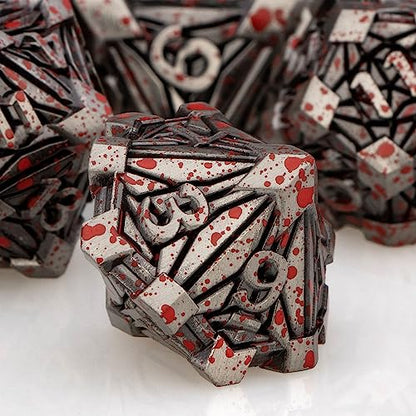 7PCS Metal DND Dice Set with Box, Debris RPG Blood Spatter D and D Dice for use with D&D Tabletop Games Role Playing Game Polyhedral Dice Set D20 D12 D10 D8 D6 D4 - color: Blood Spatter