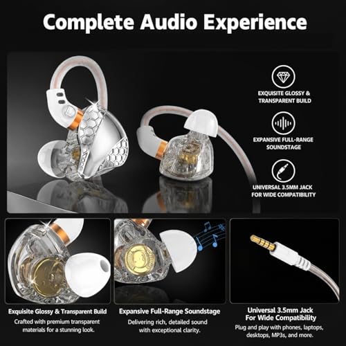 In Ear Monitor Headphones Dual Magnetic Dynamic Driver IEM with Mic, Silver | Hybrid Banlance Armature with Dynamic in Ear Headphones IEM Earphones Gaming Earbuds - color: H89-Silver