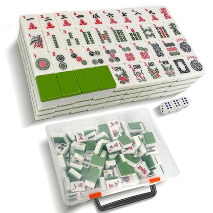 1.2" Mahjong Tiles Set with Carry Box, 166 American Mahjong Only (Green) | mahjong tile set - color: Green