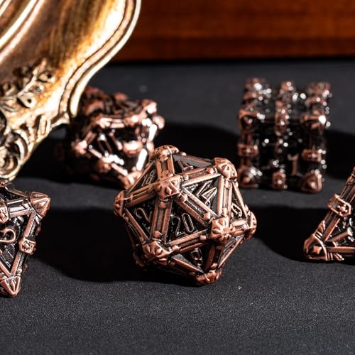 Metal Skull Dice Set with Skull Bag,7PCS Polyhedral Metal Dice Set for DND Role Playing Games(Ancient Red Copper) - color: Skull Ancient Red Copper