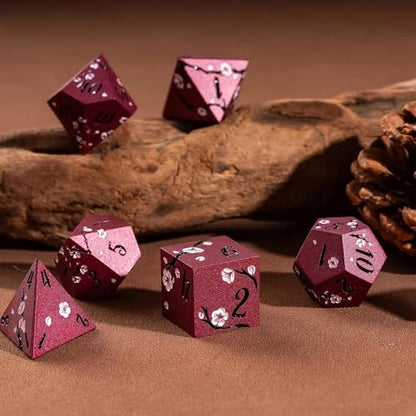 UDIXI Metal Dice Set D&D, 7PCS Flower Solid Metal DND Dice Set Red for RPG | Pink Flower, Metal Case Packaging, Heavy Metal Dice, D&D Gift, for Dungeons and Dragons Role Playing Games Tabletop Games - color: Red-black