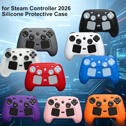 High-Elastic Silicone Protective Case for Steam Controller 2026 Anti-Slip Skin-Friendly Dustproof Anti-Scratch Shock-Absorbing Impact-Resistant Washable Full Cover Shell with 2 Joystick Caps (Blue) - color: Blue