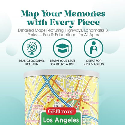 Geotoys Los Angeles Mini City Puzzle - 100 Piece Puzzles for Kids and Adults in Portable Can, 13" x 10" Educational Travel Puzzle for Ages 7 and Up - Mini Puzzles to Learn & Explore Geography - style: Los Angeles